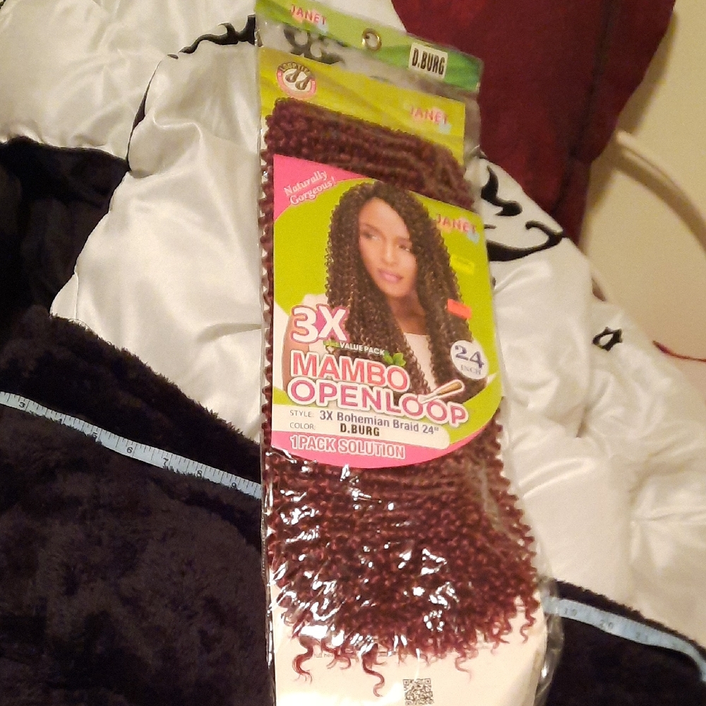 Bohemian 1 Pack Solution 3X Mambo Open Loop Crochet Hair Dark Burgundy 24"